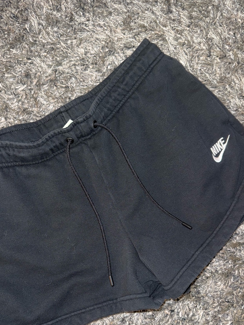 Nike Women's Black Athletic Drawstring Shorts with White Logo